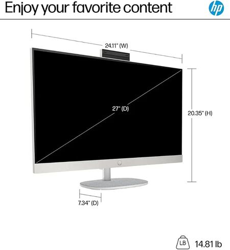 HP All-in-One Computer ، 27 '' FHD Touchnen ، Windows 11 Pro ، Intel 12-Core Ultra 7 155U (Beats I7-1355U) ، Wi-Fi 6 ، Bluetooth ، ارتفاع قابل للتعديل ، مضاد للوحد (32 جيجا بايت رام | 2 تيرابايت SSD) in Saudi Arabia