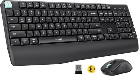 seenda Bluetooth Keyboard and Mouse, USB + Bluetooth Multi Device, Ergonomic Keyboard Mouse Set, Full-Size Wireless Combo Compatible for Mac OS/Windows PCs Computers Laptops MacBooks - Green Button in Kuwait