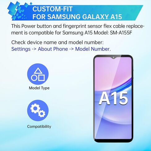 زر الطاقة وأجهزة استشعار البصمات ، استبدال كبل المرن من أجل Samsung Galaxy A15 Flex Cable Side On/Off Switch Control Control Parts SM-A155F (Brave Black) in Kuwait