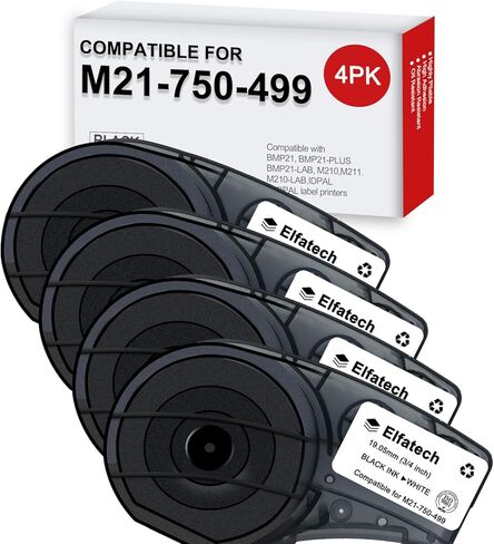 M21-750-499 متعددة الأغراض نايلون ملصق متوافق مع شريط التسمية replaceMEMT لـ M21-750-499 للمعرف العام ، علامات الأسلاك ، والمختبر ، الأسود على الأبيض المصمم لـ M210 ، M211 ، BMP21-PLUS (4 عبوات) in Kuwait