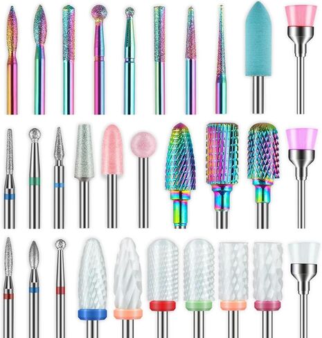 Depvko 30Pcs Nail Drill Bits,3/32 Inch Ceramic Drill Bits for Nails Sets Acrylic, Diamond Cuticle Efile Carbide Remover Bits for Home Salon Acrylic Gel Nail Manicure Pedicure Tools(Come with 3 Cases) in Kuwait
