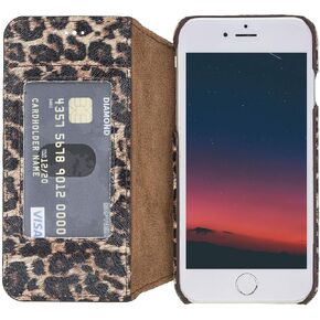 Venito Venice Slim Case Compatible with iPhone 7/8/SE Case with Stand, Wallet, Self-Closing, and RFID Blocking Feature (Leopard Pattern) in Saudi Arabia