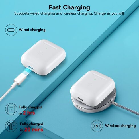 Wireless Charging Case Replacement Compatible with AirPod 2nd & 1st Generation, Air Pod 2 1 Charger Case with Bluetooth Pairing Sync Button,White in Saudi Arabia