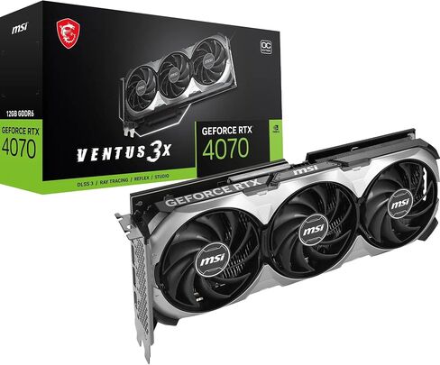 MSI GeForce RTX 4070 Ventus 3X E1 12G OC Graphics Card: PCI Express Gen 4, 20 Gbps Memory Speed, 12GB GDDR6, 3X DisplayPort, 1x HDMI, 7680 x 4320 Maximum Resolution, Triple Fan, TORX Fan 4.0 - Black in Saudi Arabia