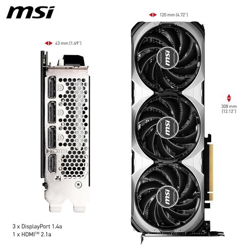 MSI GeForce RTX 4070 Ventus 3X E1 12G OC Graphics Card: PCI Express Gen 4, 20 Gbps Memory Speed, 12GB GDDR6, 3X DisplayPort, 1x HDMI, 7680 x 4320 Maximum Resolution, Triple Fan, TORX Fan 4.0 - Black in Saudi Arabia