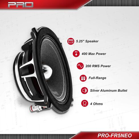 DS18 PRO-FR5NEO مكبرات الصوت- 5.25 بوصة ، نقطية كاملة ، من الألومنيوم الفضي ، 400W كحد أقصى ، 200W RMS ، 4 أوم ، مغناطيس النيوديميوم- أكثر مكبرات الصوت الكاملة النيوديميوم المتاحة (متجددة) (متجددة) in Kuwait