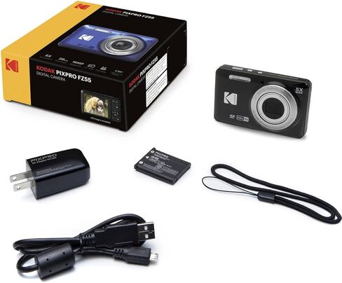 كاميرا رقمية تكبير صديقة للبيئة من Kodak PIXPRO FZ55، حزمة مع بطاقة ذاكرة 32 جيجابايت، حقيبة كاميرا، حامل ثلاثي القوائم، برنامج تحرير الصور، قارئ بطاقات (أزرق) in Kuwait