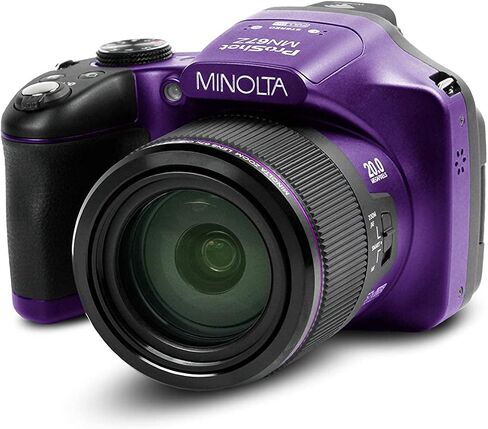 Minolta Pro Shot 20 Mega Pixel HD Digital Camera with 67x Optical Zoom, Full 1080p HD Video & 16GB SD Card (Purple) (Renewed) in Saudi Arabia