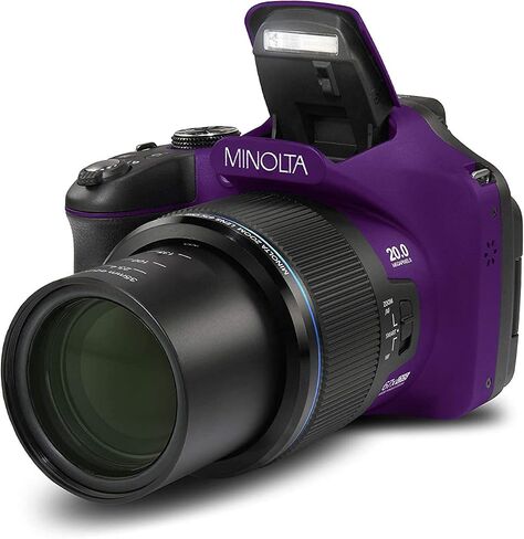 Minolta Pro Shot 20 Mega Pixel HD Digital Camera with 67x Optical Zoom, Full 1080p HD Video & 16GB SD Card (Purple) (Renewed) in Saudi Arabia