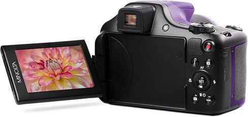 Minolta Pro Shot 20 Mega Pixel HD Digital Camera with 67x Optical Zoom, Full 1080p HD Video & 16GB SD Card (Purple) (Renewed) in Saudi Arabia
