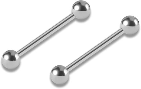 2PCS 14G G23 Titanium Straight Barbell Tongue Rings Nipple Barbell Ring Bars Cartilage Earring Body Piercing Jewelry Externally Threaded in Saudi Arabia