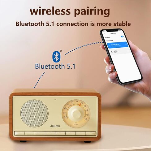 مكبر صوت بلوتوث Radio Vintage ، 2600 مللي أمبير في الساعة راديو قابلة لإعادة الشحن مع هوائي FM مدمج للمطبخ المنزلي وغرفة معيشة مع مقبض دوار in Saudi Arabia