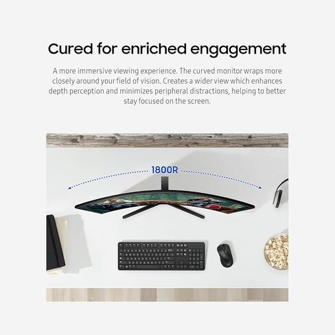 Samsung 27 "SPARNAY S3 (S36CG) Series FHD 1800R Curved Computer Monitor ، 100Hz ، وضع اللعبة ، COMBLE المتقدم ، COMPLAY ، HDMI و D-SUB ، LS27D36CGANXZA ، كابل HDMI in Kuwait