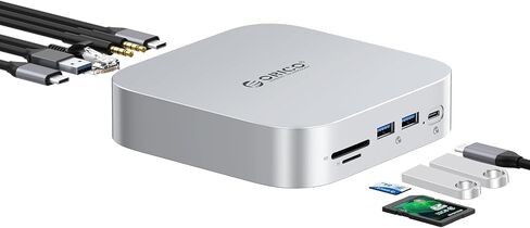 Orico Minilink Mac Mini M4 Dock & Stand ، 2 × 10 جيجابت في الثانية من المنافذ USB 3.2 ، 10 جيجابت في الثانية USB C ، USB A 3.0 ، 2.5G Ethernet Port ، SD/TF ، مقبس سماعة الرأس 3.5 ملم ، مقبس ميكروفون ، متوافق مع MAC MINI M4/M4 PRO (M48PR) in Kuwait