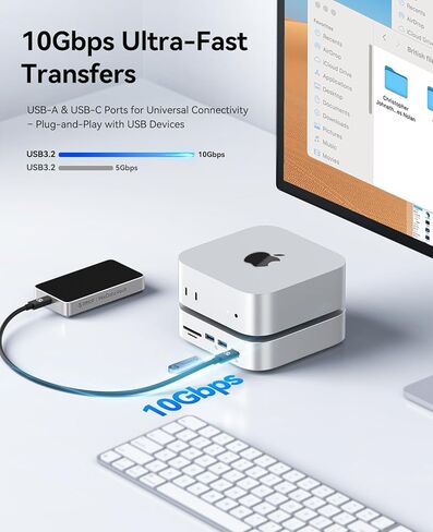 Orico Minilink Mac Mini M4 Dock & Stand ، 2 × 10 جيجابت في الثانية من المنافذ USB 3.2 ، 10 جيجابت في الثانية USB C ، USB A 3.0 ، 2.5G Ethernet Port ، SD/TF ، مقبس سماعة الرأس 3.5 ملم ، مقبس ميكروفون ، متوافق مع MAC MINI M4/M4 PRO (M48PR) in Kuwait