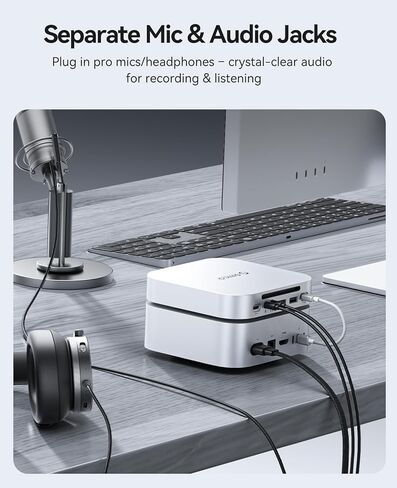 Orico Minilink Mac Mini M4 Dock & Stand ، 2 × 10 جيجابت في الثانية من المنافذ USB 3.2 ، 10 جيجابت في الثانية USB C ، USB A 3.0 ، 2.5G Ethernet Port ، SD/TF ، مقبس سماعة الرأس 3.5 ملم ، مقبس ميكروفون ، متوافق مع MAC MINI M4/M4 PRO (M48PR) in Kuwait