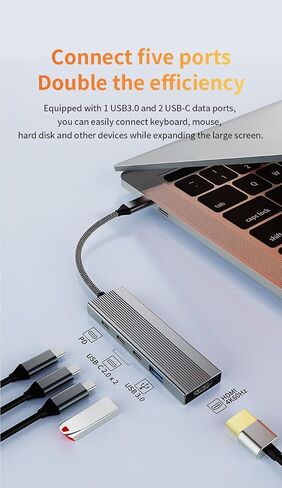 5-in-1 USB-C HUB مع 4K@60Hz HDMI ، شحن 100 واط PD ، 5 جيجابت في الثانية USB 3.0 ، 2 منافذ بيانات USB-C ، سبيكة الألومنيوم-محول متعدد الأجهزة المحمولة والأجهزة اللوحية in Saudi Arabia