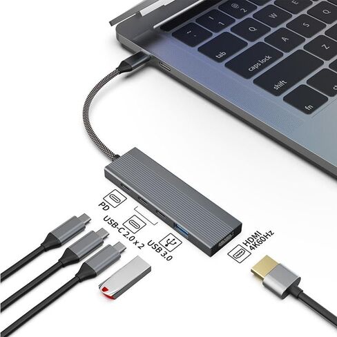 5-in-1 USB-C HUB مع 4K@60Hz HDMI ، شحن 100 واط PD ، 5 جيجابت في الثانية USB 3.0 ، 2 منافذ بيانات USB-C ، سبيكة الألومنيوم-محول متعدد الأجهزة المحمولة والأجهزة اللوحية in Saudi Arabia