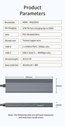 5-in-1 USB-C HUB مع 4K@60Hz HDMI ، شحن 100 واط PD ، 5 جيجابت في الثانية USB 3.0 ، 2 منافذ بيانات USB-C ، سبيكة الألومنيوم-محول متعدد الأجهزة المحمولة والأجهزة اللوحية in Saudi Arabia