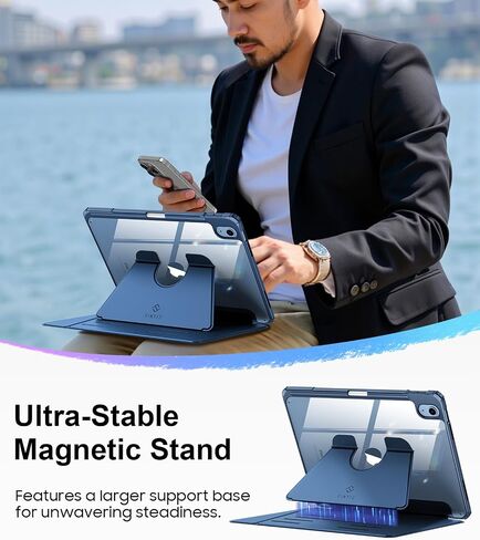 Fintie Vertical Stand Case for iPad (A16) الجيل 11 بوصة (2025) ، الجيل العاشر 10.9 بوصة (2022) ، غطاء واضح متعدد الزوايا مع حامل قلم رصاص ، مستقر مغناطيسي ، أزرق ، أزرق in Kuwait