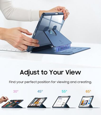 Fintie Vertical Stand Case for iPad (A16) الجيل 11 بوصة (2025) ، الجيل العاشر 10.9 بوصة (2022) ، غطاء واضح متعدد الزوايا مع حامل قلم رصاص ، مستقر مغناطيسي ، أزرق ، أزرق in Kuwait