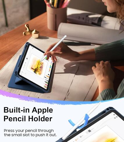 Fintie Vertical Stand Case for iPad (A16) الجيل 11 بوصة (2025) ، الجيل العاشر 10.9 بوصة (2022) ، غطاء واضح متعدد الزوايا مع حامل قلم رصاص ، مستقر مغناطيسي ، أزرق ، أزرق in Kuwait