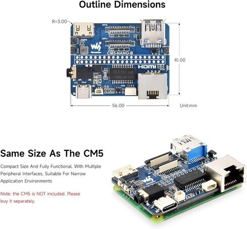 لوحة قاعدة Nano Waveshare (B) ، متوافقة مع وحدة حساب Raspberry PI 5 ، نفس حجم CM5 ، اللوحة الأساسية لحساب الوحدة 5 Lite/EMMC in Kuwait