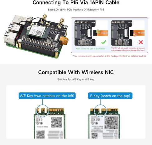 PCIE PCIE إلى M.2 e القبعة الرئيسية ، المتوافقة مع Raspberry PI 5 ، تدعم العديد من NGFF (M.2 E KEY) NIC WIRELIS in Saudi Arabia