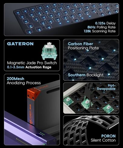 DEFENDER 68 لوحة مفاتيح ألعاب سلكية سلكية سريعة مع مفتاح مغناطيسي ، RGB Hotswapple ، قاعدة الألومنيوم ، تخطيط 65 ٪ 68 مفتاح ، استطلاع 8K ، لوحة مفاتيح ألعاب الكمبيوتر المخصصة (Purple) in Saudi Arabia