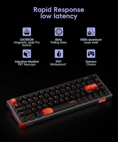 DEFENDER 68 لوحة مفاتيح ألعاب سلكية سلكية سريعة مع مفتاح مغناطيسي ، RGB Hotswapple ، قاعدة الألومنيوم ، تخطيط 65 ٪ 68 مفتاح ، استطلاع 8K ، لوحة مفاتيح ألعاب الكمبيوتر المخصصة (Purple) in Saudi Arabia