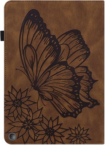 Travel on Tablet Chip Leather Flip Wallet Protective Cover Butterfly Embossing Cover Card Slot Tablet Pc Cover Suitable for Fire HD 8 / Fire HD 8 Plus (10th Generation, in Saudi Arabia