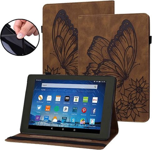 Travel on Tablet Chip Leather Flip Wallet Protective Cover Butterfly Embossing Cover Card Slot Tablet Pc Cover Suitable for Fire HD 8 / Fire HD 8 Plus (10th Generation, in Saudi Arabia