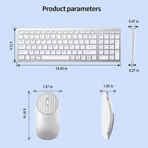 Wireless Bluetooth Rechargeable Keyboard and Mouse Combo. Rechargeable Dual-Mode (Bluetooth 5.0 and 3.0 +2.4G) Multi-Device Silent Mouse for Windows, iPad, Tablet, MacOS,iOS,Android (Silver-White) in Saudi Arabia