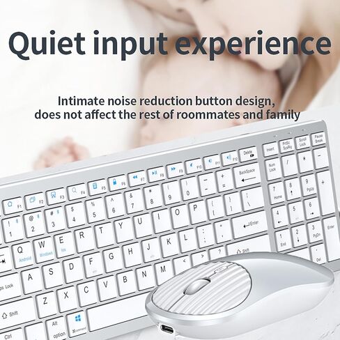 Wireless Bluetooth Rechargeable Keyboard and Mouse Combo. Rechargeable Dual-Mode (Bluetooth 5.0 and 3.0 +2.4G) Multi-Device Silent Mouse for Windows, iPad, Tablet, MacOS,iOS,Android (Silver-White) in Saudi Arabia