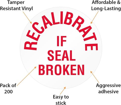 SmartSign Recalibrate If Seal Broken Label | 0.75" x 0.75" Tamper Resistant Vinyl, Pack of 200, Made in USA in Saudi Arabia