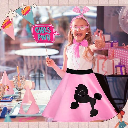 تولايت 7 قطعة أزياء الهالوين للأطفال 50s تنورة القلطي 1950s إكسسوارات الشحوم الزي وشاح باندانا زجاجية القرط in Kuwait