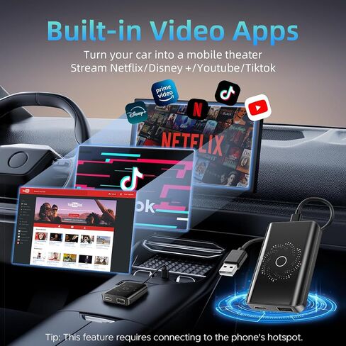 4-in-1 Wireless Carplay Adapter & Android Auto Adapter, Android 13 System, Dual WiFi,Bluetooth 5.4, 4K Video, for Netflix/YouTube, Split-Screen & Mirroring, for OEM Wired CarPlay （4GB RAM+32GB ROM） in Saudi Arabia