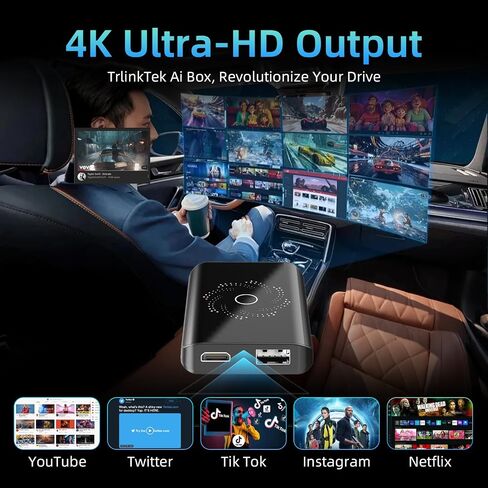 4-in-1 Wireless Carplay Adapter & Android Auto Adapter, Android 13 System, Dual WiFi,Bluetooth 5.4, 4K Video, for Netflix/YouTube, Split-Screen & Mirroring, for OEM Wired CarPlay （4GB RAM+32GB ROM） in Saudi Arabia