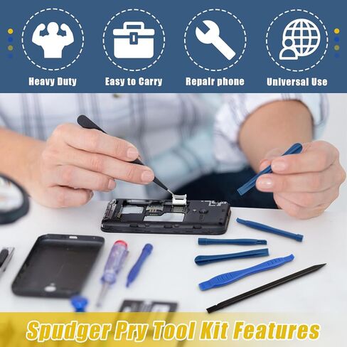 18 PCS مجموعة أدوات PRY PRAY PROMERT - 6pcs Spudgers البلاستيكية + 2 شريط ثلاثي المعادن ؛ ورقة سميكة على شكل قلب 8 ، أداة فتح الإلكترونية ، أداة متطفلة مفتوحة للكمبيوتر المحمول ، الهاتف الخلوي ، الهاتف الخلوي in Kuwait