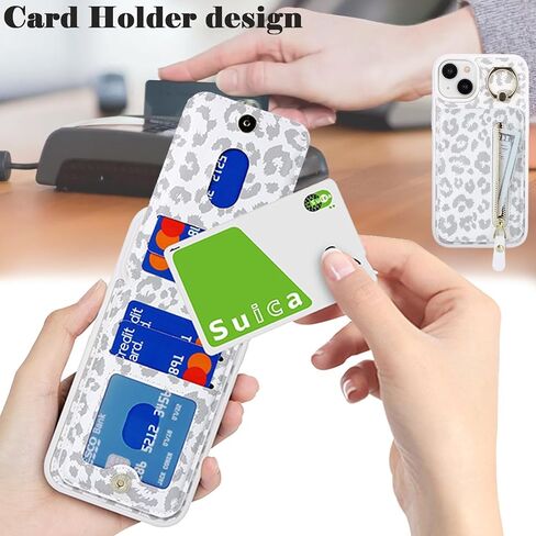 for iPhone 15 Phone case with Card Holder with Compatible magsafe Magnetic, Key Chain PU Leather Flip Kickstand Detachable 2-in-1 Wallet case for Apple15 Women Men-White Leopard in Kuwait