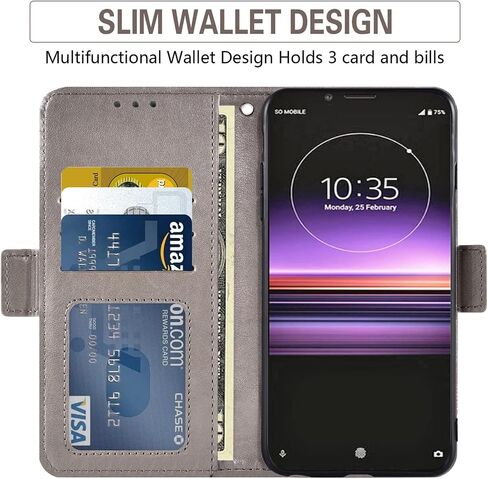 Asuwish Phone Case for Sony Xperia 1 with Tempered Glass Screen Protector and Flower Leather Wallet Flip Cover Credit Card Holder Stand Cell Accessories Experia One 2019 Boys Girls Women Men Grey in Saudi Arabia