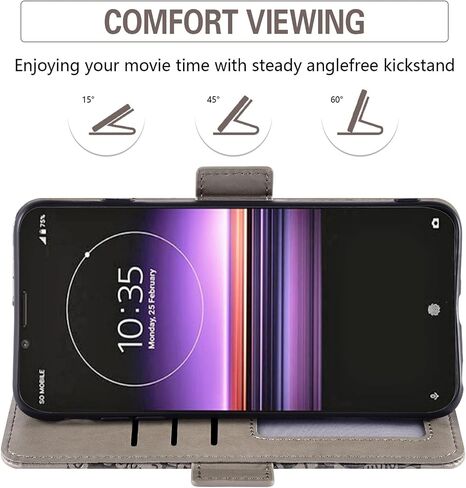 Asuwish Phone Case for Sony Xperia 1 with Tempered Glass Screen Protector and Flower Leather Wallet Flip Cover Credit Card Holder Stand Cell Accessories Experia One 2019 Boys Girls Women Men Grey in Saudi Arabia