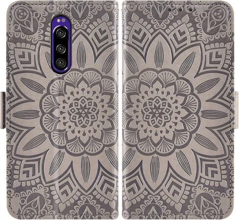 Asuwish Phone Case for Sony Xperia 1 with Tempered Glass Screen Protector and Flower Leather Wallet Flip Cover Credit Card Holder Stand Cell Accessories Experia One 2019 Boys Girls Women Men Grey in Saudi Arabia