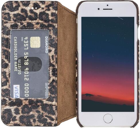 Venito Venice Slim Case Compatible with iPhone 7/8/SE Case with Stand, Wallet, Self-Closing, and RFID Blocking Feature (Leopard Pattern) in Saudi Arabia