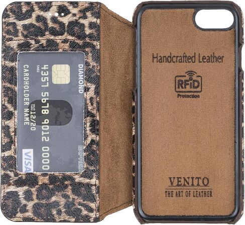 Venito Venice Slim Case Compatible with iPhone 7/8/SE Case with Stand, Wallet, Self-Closing, and RFID Blocking Feature (Leopard Pattern) in Saudi Arabia