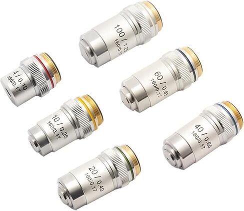Microscope Achromatic Objective Lens Set (100X Oil, 4X, 10X, 20X, 40X, 60X) - Universal RMS Thread, 195mm Conjugate Distance(4X) in Saudi Arabia