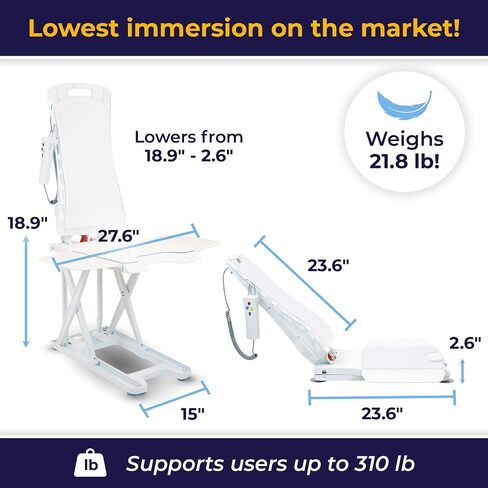 Drive Medical Bellavita Dive Bath Lift Chair, Reclining Electric Auto Bath Lifter & Tub Chair Lift, Bathtub Seat Transfer Chair with Open Seat Design, White in Saudi Arabia