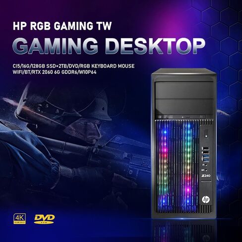 HP RGB Gaming Desktop PC ، Intel Quad I5 حتى 3.6 جيجا هرتز ، Geforce RTX 2060 6G GDDR6 ، RAM 16GB ، 512G SSD + 2TB ، Wifi & Bluetooth ، RGB Keyboard & Mouse ، Windows 11 Pro ( in Kuwait