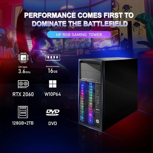 HP RGB Gaming Desktop PC ، Intel Quad I5 حتى 3.6 جيجا هرتز ، Geforce RTX 2060 6G GDDR6 ، RAM 16GB ، 512G SSD + 2TB ، Wifi & Bluetooth ، RGB Keyboard & Mouse ، Windows 11 Pro ( in Kuwait