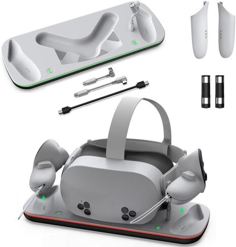 شحن قفص الاتهام لـ Meta Quest 3S/Meta Quest 3 VR سماعات الرأس ووحدات التحكم ، دعم الشحن السريع PD ، مع بطاريتين قابلة لإعادة الشحن ، كابل Type-C in Saudi Arabia